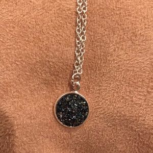 Blue Silver Druzy Necklace New!